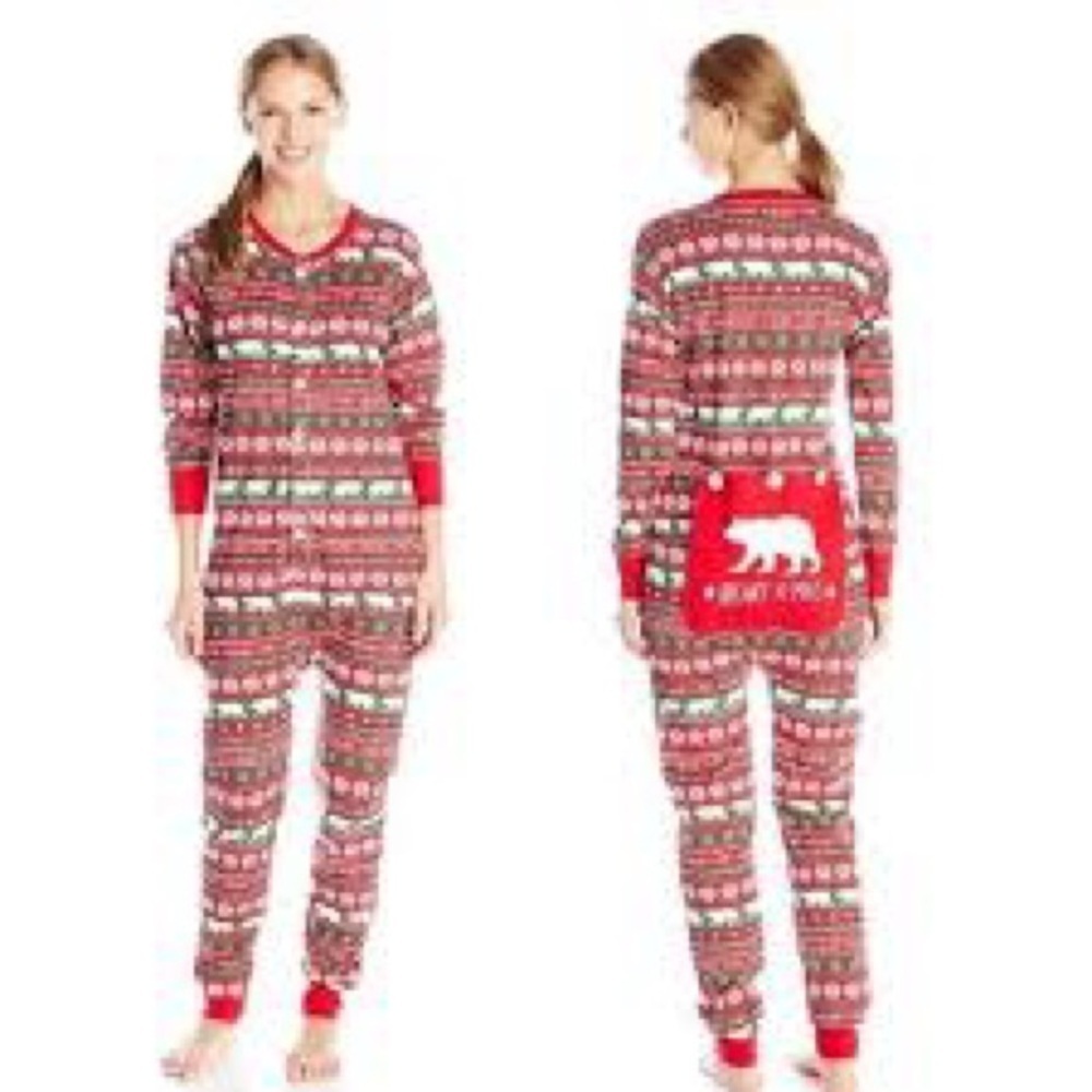 Hatley Little blue house one piece pajamas red white and green size XL